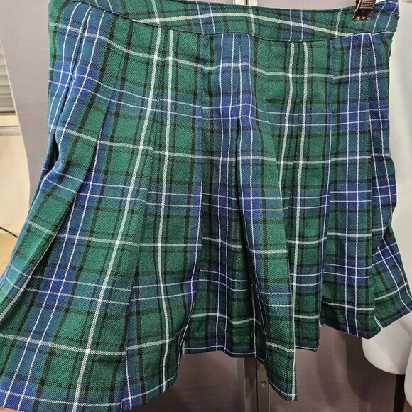 Green Plaid Pleated Mini Skirt Forever 21 Size S Academia School Girl Gothic Emo - Picture 3 of 9